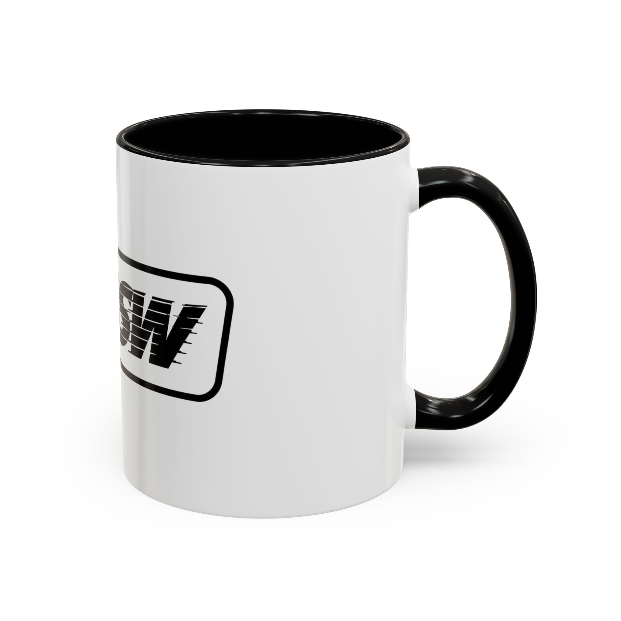 HSSSW Logo Accent Coffee Mug — Retro Striped Black & White 11/15oz