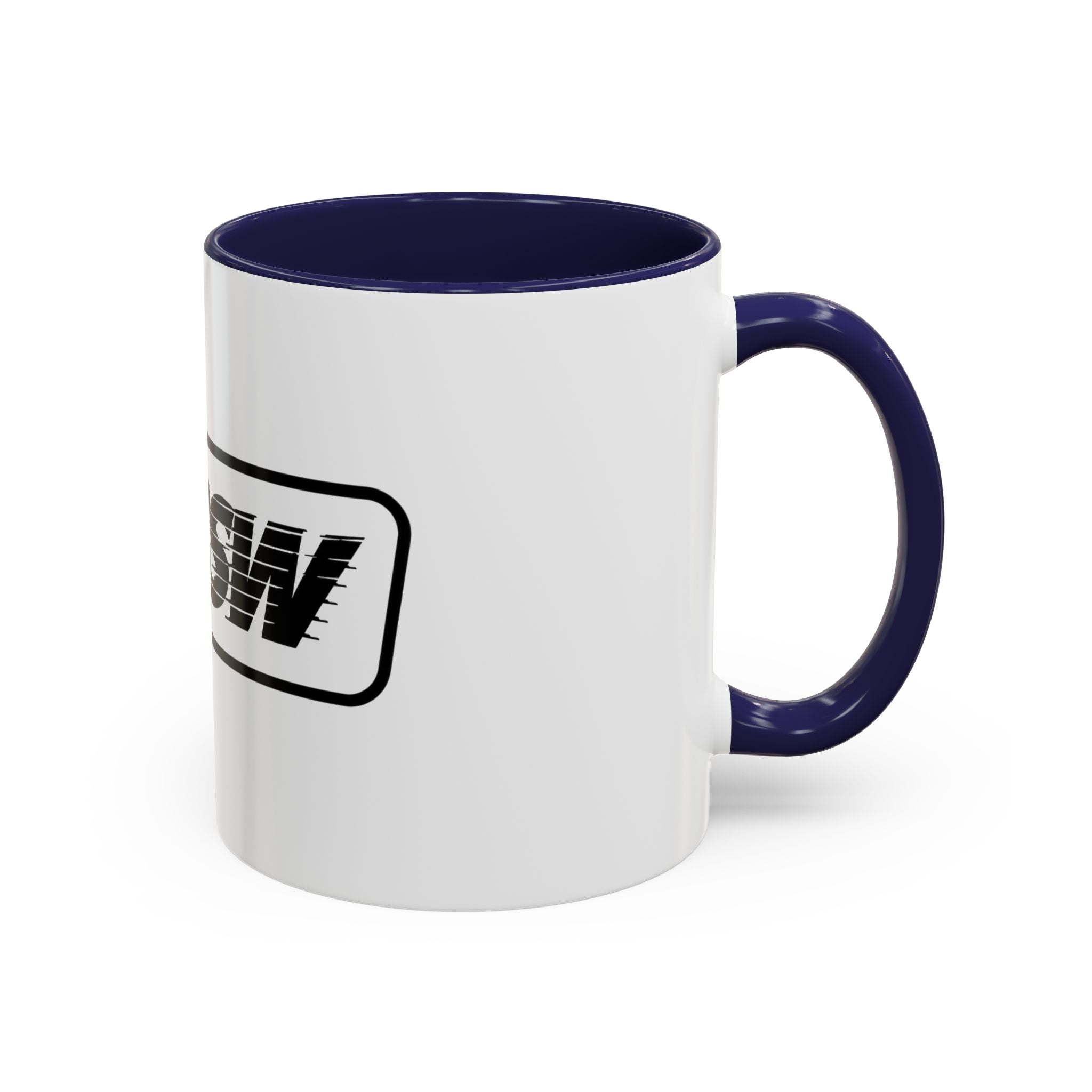 HSSSW Logo Accent Coffee Mug — Retro Striped Black & White 11/15oz