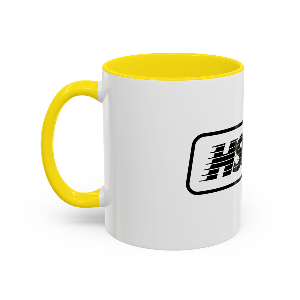 HSSSW Logo Accent Coffee Mug — Retro Striped Black & White 11/15oz