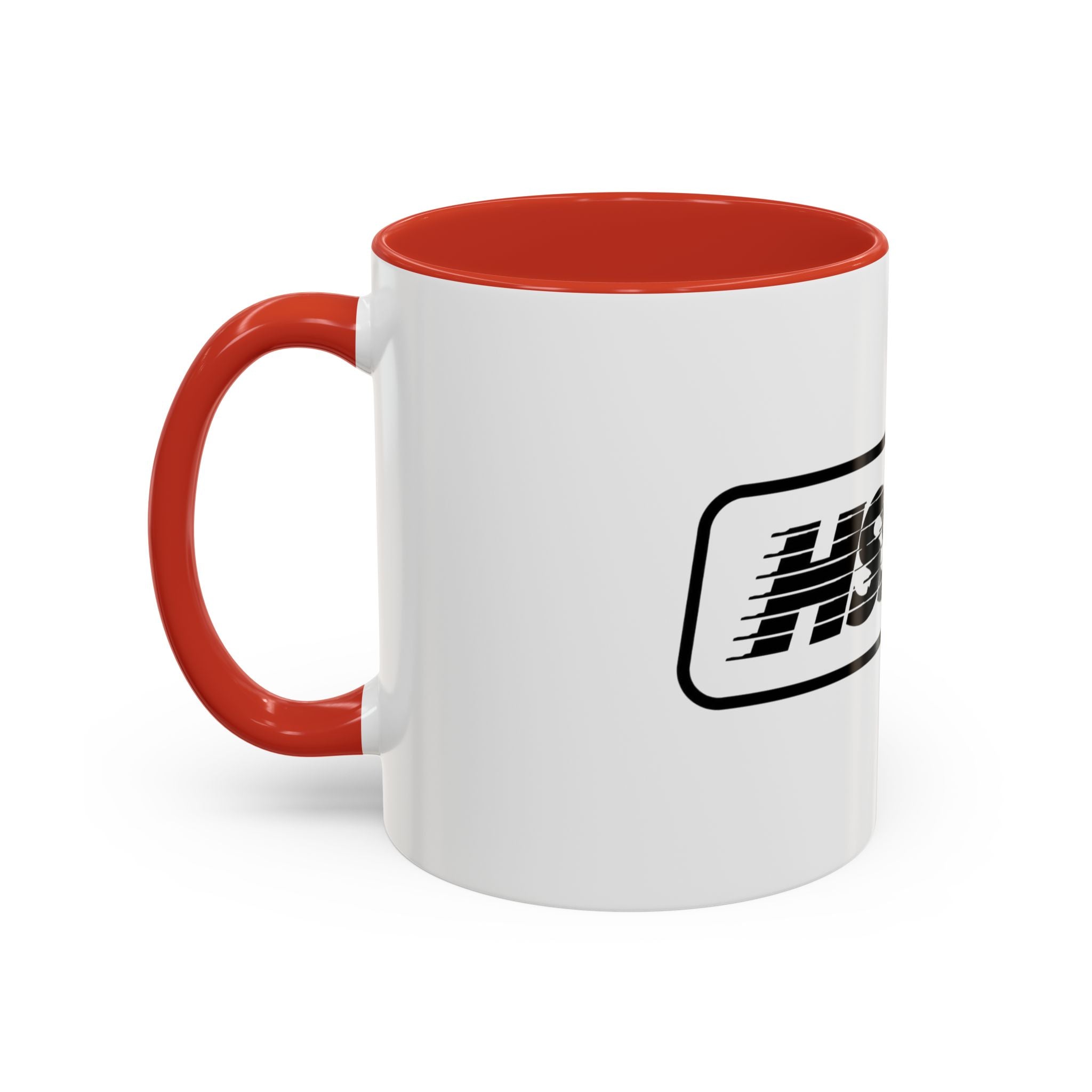HSSSW Logo Accent Coffee Mug — Retro Striped Black & White 11/15oz