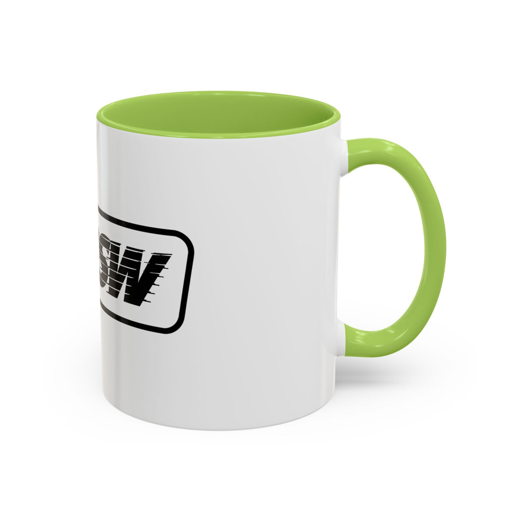 HSSSW Logo Accent Coffee Mug — Retro Striped Black & White 11/15oz