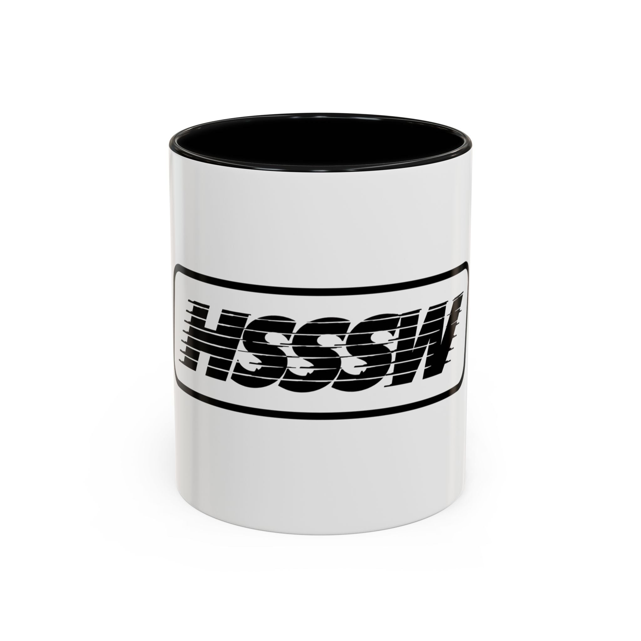 HSSSW Logo Accent Coffee Mug — Retro Striped Black & White 11/15oz