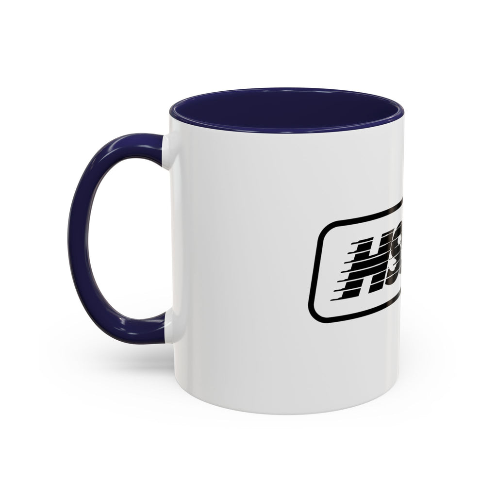 HSSSW Logo Accent Coffee Mug — Retro Striped Black & White 11/15oz