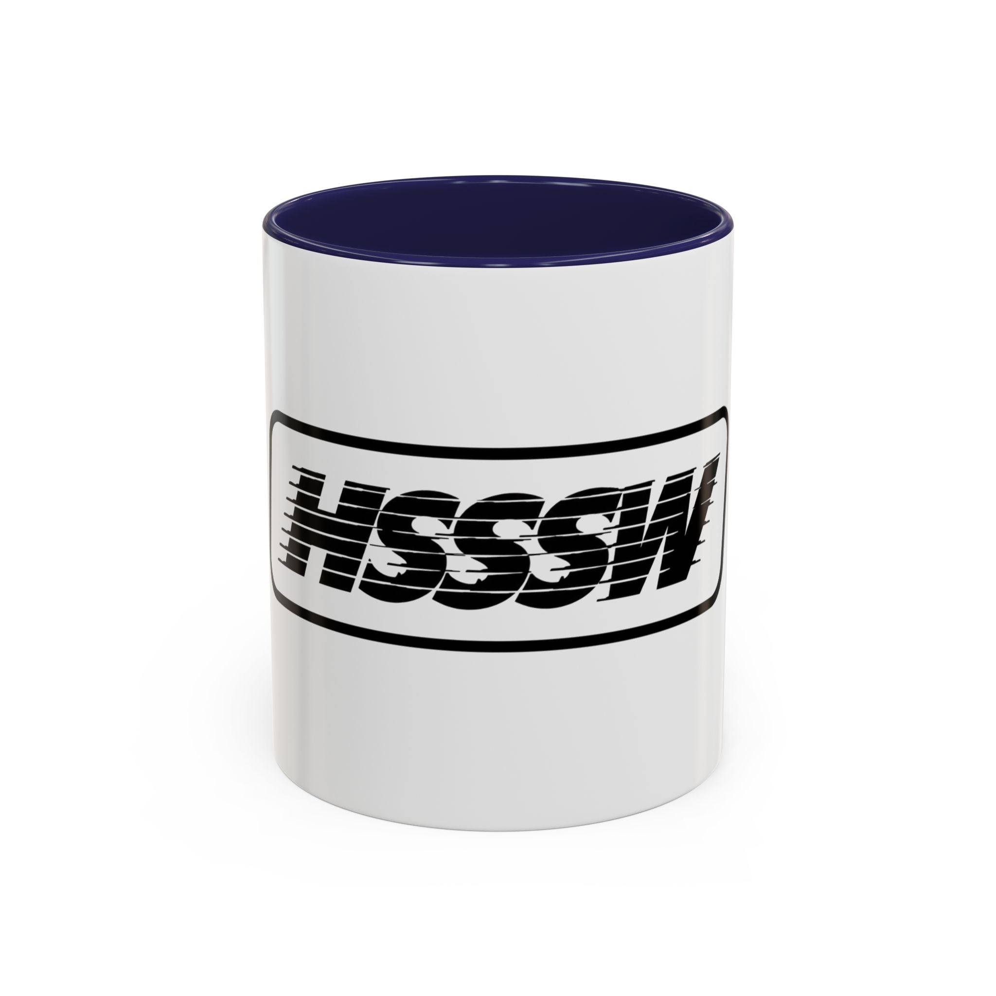 HSSSW Logo Accent Coffee Mug — Retro Striped Black & White 11/15oz