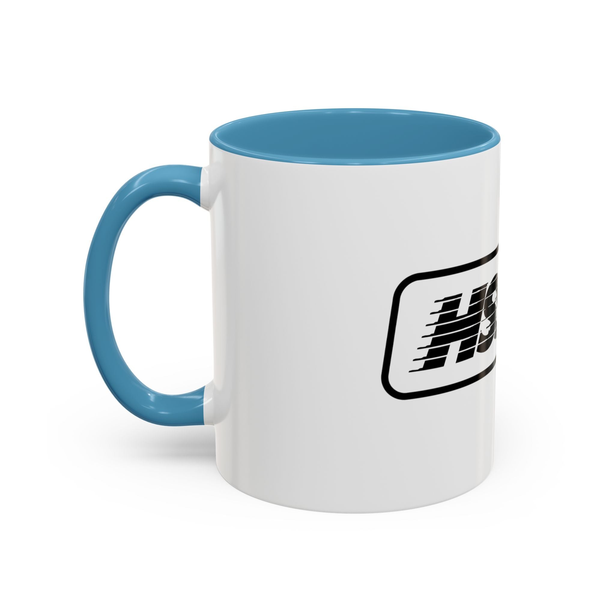 HSSSW Logo Accent Coffee Mug — Retro Striped Black & White 11/15oz