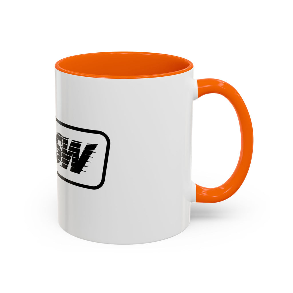 HSSSW Logo Accent Coffee Mug — Retro Striped Black & White 11/15oz